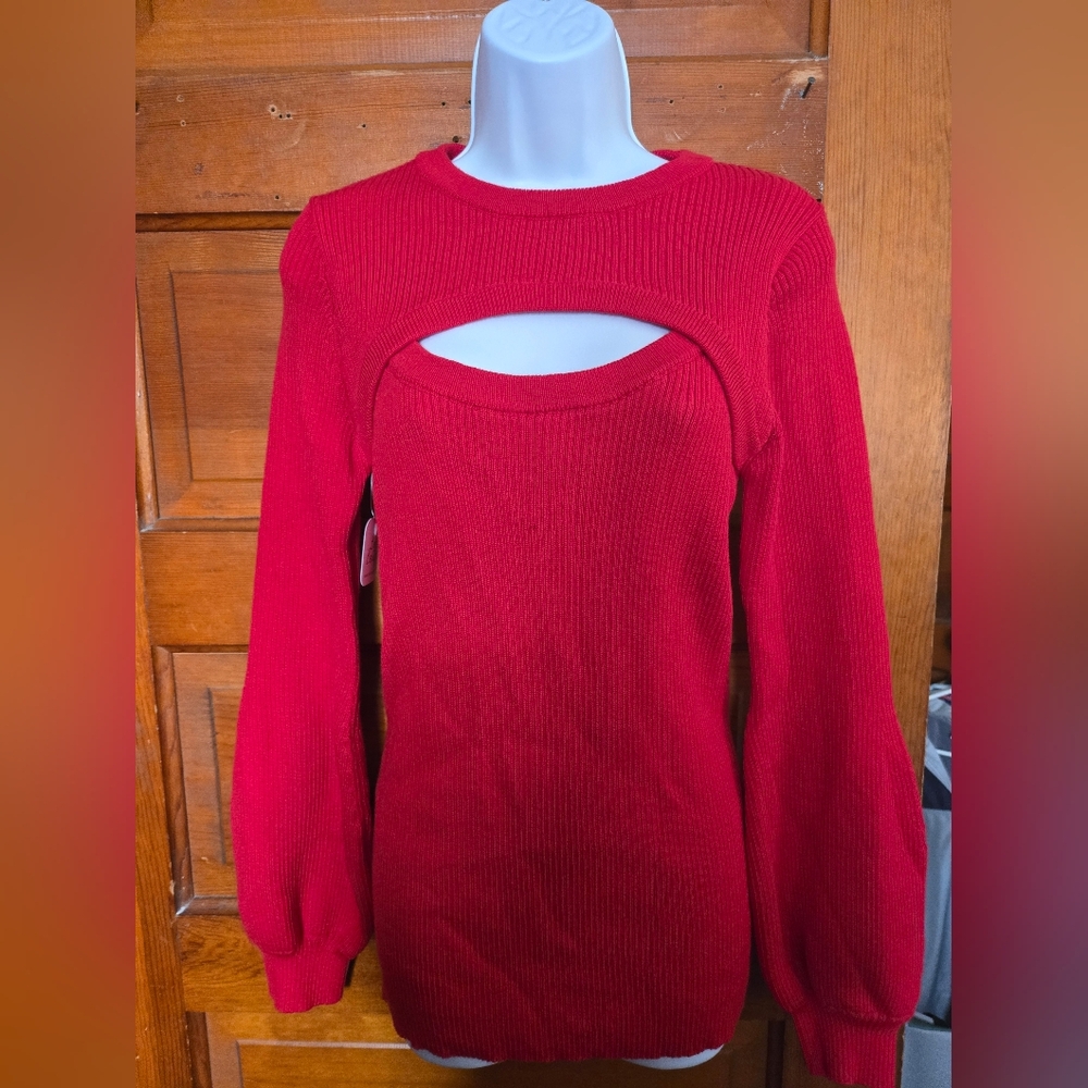 NWT Vine & Love Red Single Cold Shoulder Mock Turtleneck Sweater  Size Large